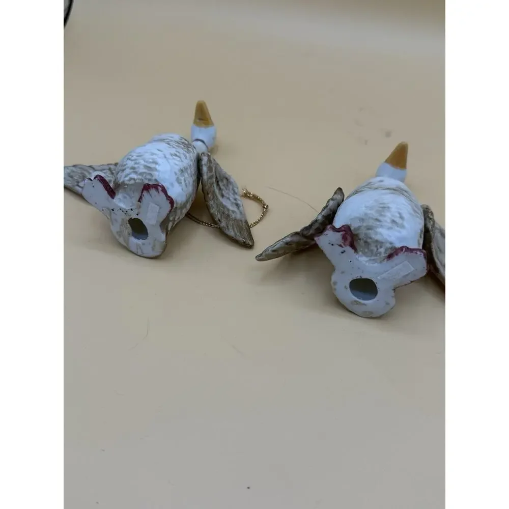 Vintage Goose Christmas Ornaments Pair Porcelain Ceramic Winged Birds Repair